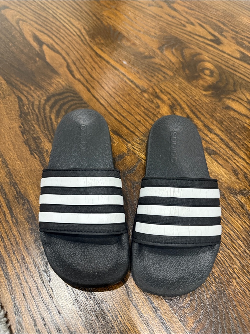 adidas Black and White Kids' Slide Sandals with Three Stripes